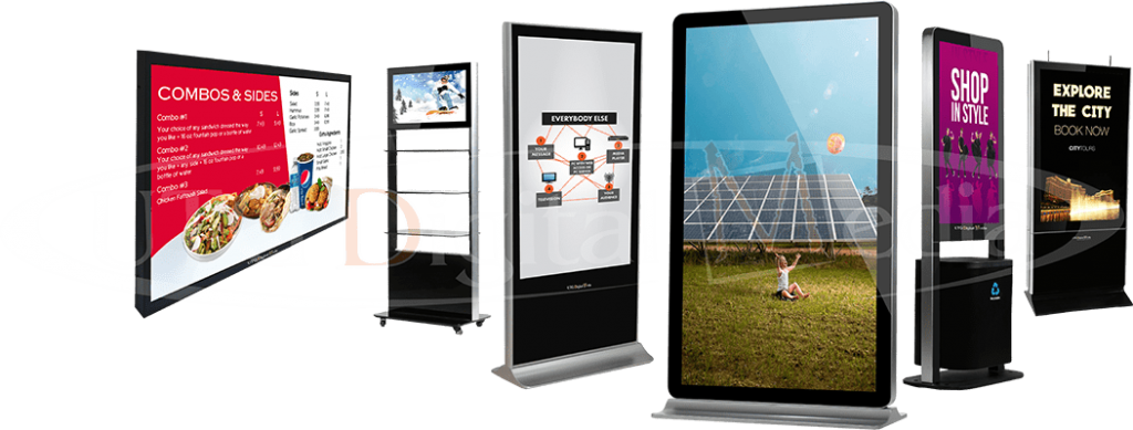 Voorbeeld van digital signage implementatie in moderne kantooromgeving