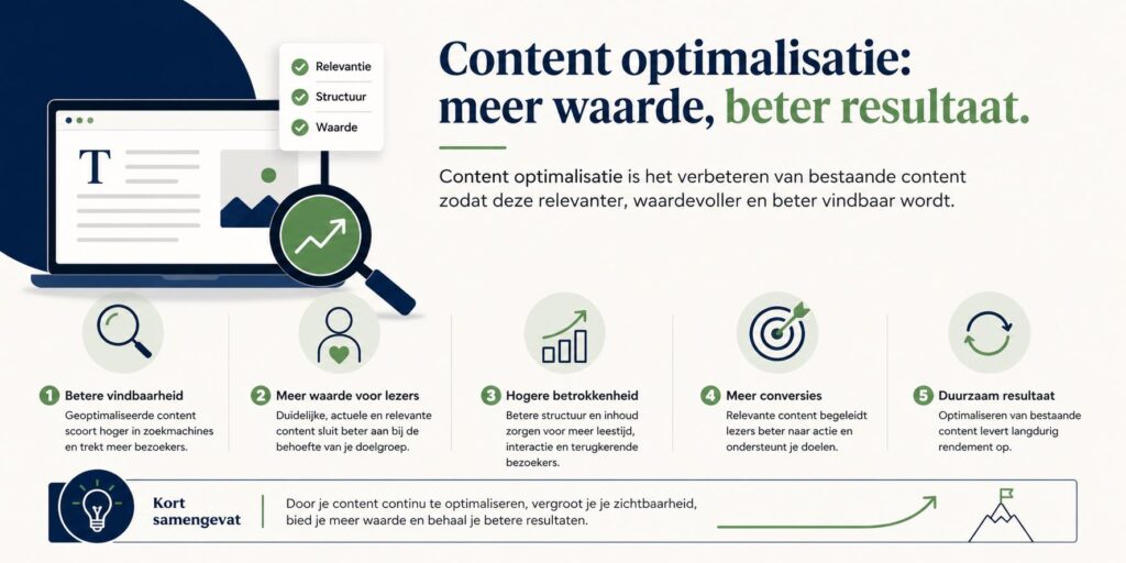 Infographic over content optimalisatie: verbeter je inhoud voor betere zoekresultaten en gebruikerservaring